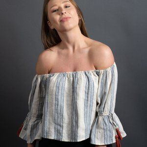 Blue White Off the Shoulder Top by Tularosa